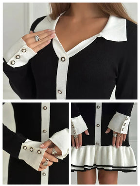 Vestido Curto Manga Longa com Botões Modern Grace