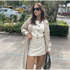 Conjunto Casaco Manga Bufante e Saia Curta Modern Mabel