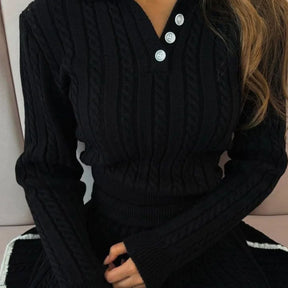 Conjunto Tricô Cropped Manga Comprida e Saia Modern Antonella