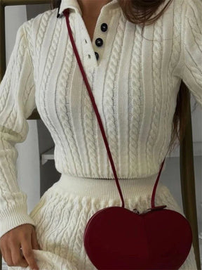 Conjunto Tricô Cropped Manga Comprida e Saia Modern Antonella