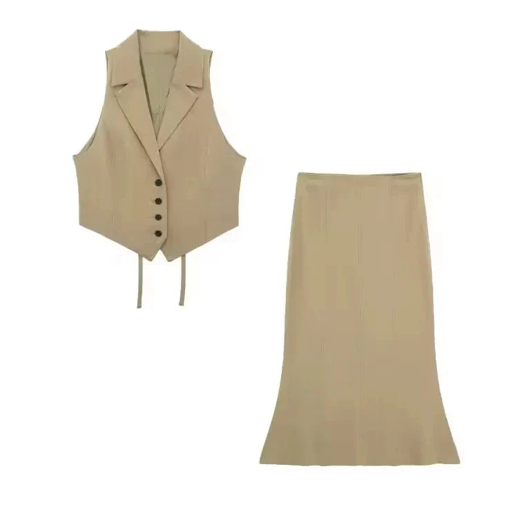 Conjunto Feminino Colete e Saia Midi Alfaiataria Modern Dara