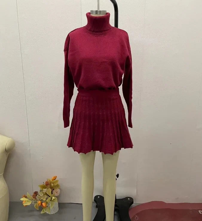 Conjunto Blusa Suéter Manga Comprida e Saia Curta Plissada Modern Marilyn