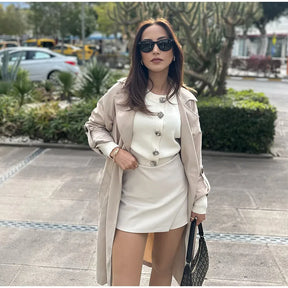 Conjunto Casaco Manga Bufante e Saia Curta Modern Mabel