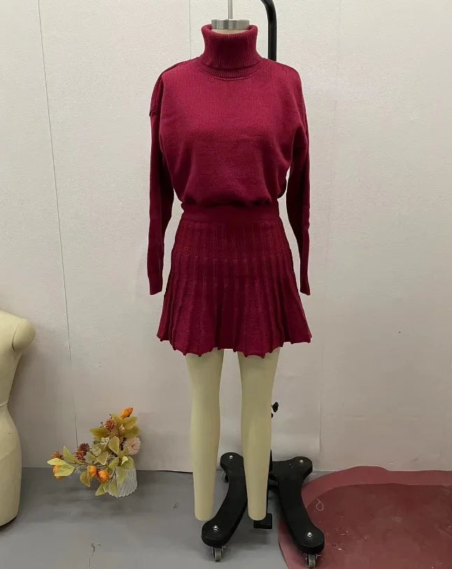 Conjunto Blusa Suéter Manga Comprida e Saia Curta Plissada Modern Marilyn