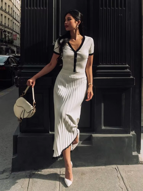 Conjunto Cropped e Saia Midi Plissada Modern Juliette