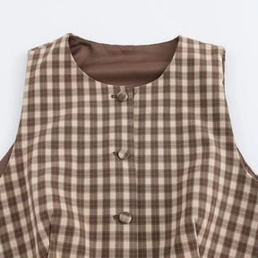 Conjunto Xadrez Colete com Botões e Saia Curta Modern Megan