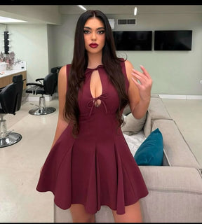 Vestido Curto Godê Barra Plissada Modern Sienna