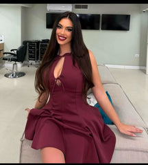 Vestido Curto Godê Barra Plissada Modern Sienna