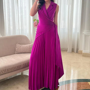 Macacão Longo Chiffon Plissado Pantalona com Cinto Modern Dilena