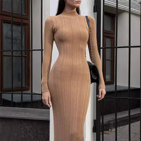 Vestido Midi Manga Longa Gola Alta Modern Amira