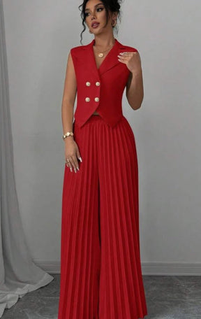 Conjunto Feminino Blazer Alfaiataria e Calça Pantalona Plissada Modern Aura