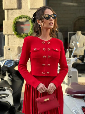 Conjunto Tricô Cardigan e Saia Plissada Modern Madison