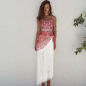 Conjunto Maiô e Saia Saída de Praia com Franjas Modern Marina