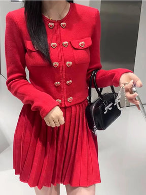 Conjunto Tricô Cardigan e Saia Plissada Modern Madison