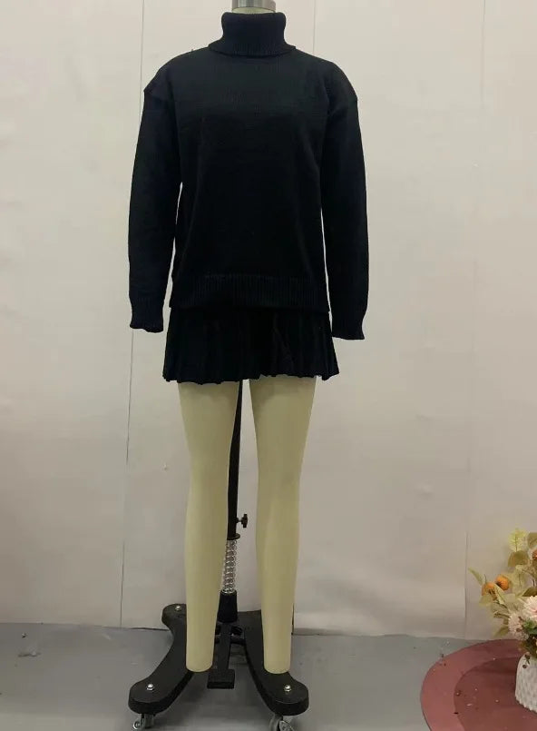 Conjunto Blusa Suéter Manga Comprida e Saia Curta Plissada Modern Marilyn