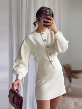 Conjunto Casaco Manga Bufante e Saia Curta Modern Mabel