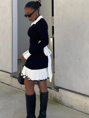 Vestido Curto Manga Longa com Botões Modern Grace