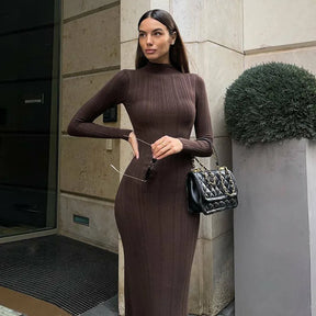 Vestido Midi Manga Longa Gola Alta Modern Amira