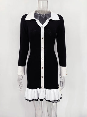 Vestido Curto Manga Longa com Botões Modern Grace