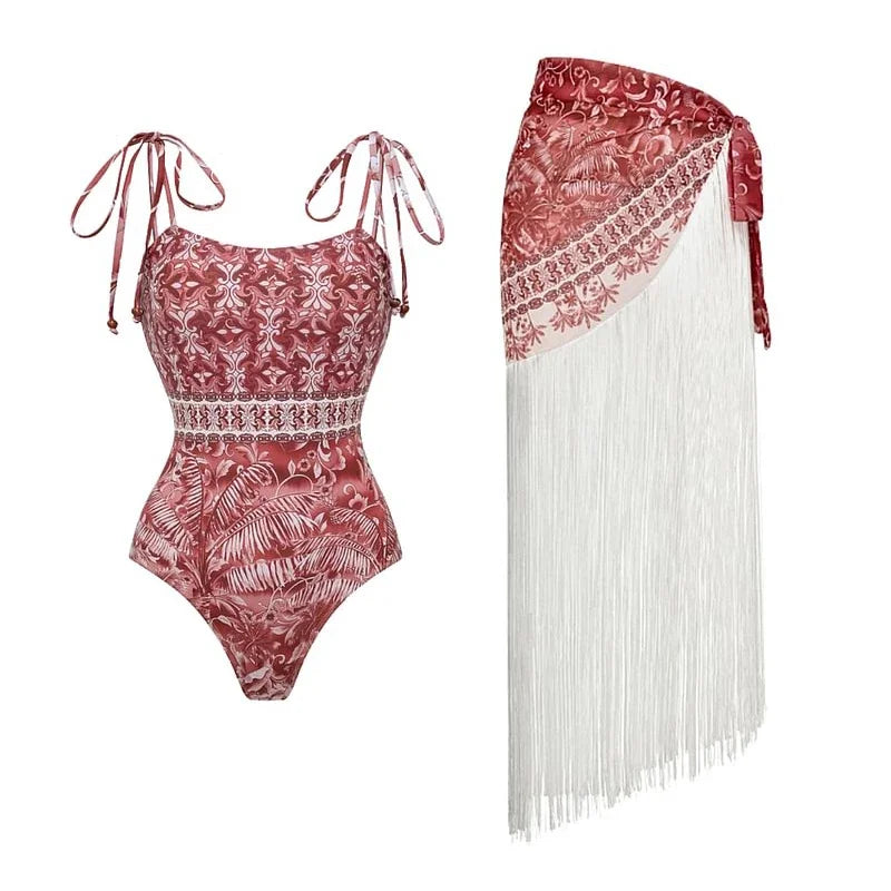 Conjunto Maiô e Saia Saída de Praia com Franjas Modern Marina