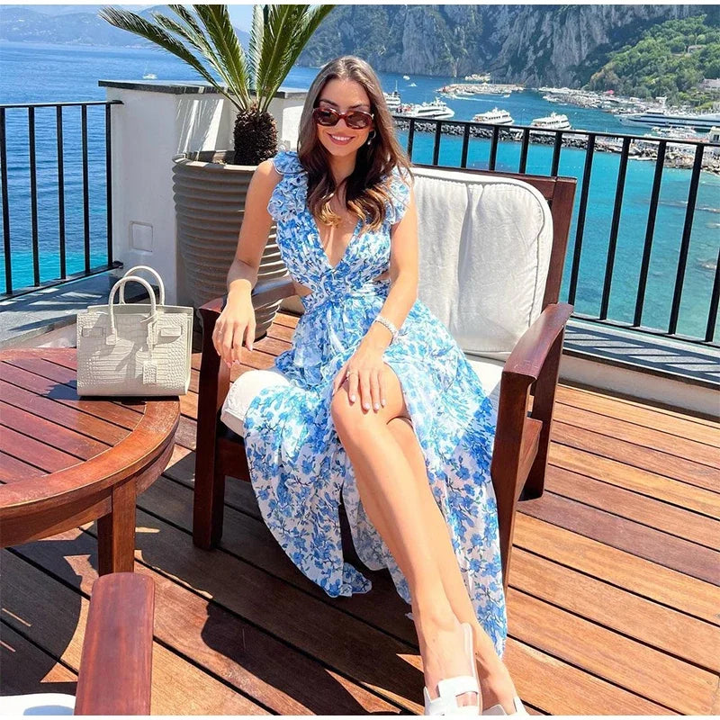 Vestido Longo com Babados no Ombro Modern Dalila