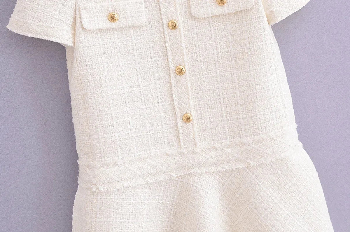 Vestido Curto Tricô com Botões Modern Celeste