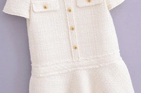 Vestido Curto Tricô com Botões Modern Celeste