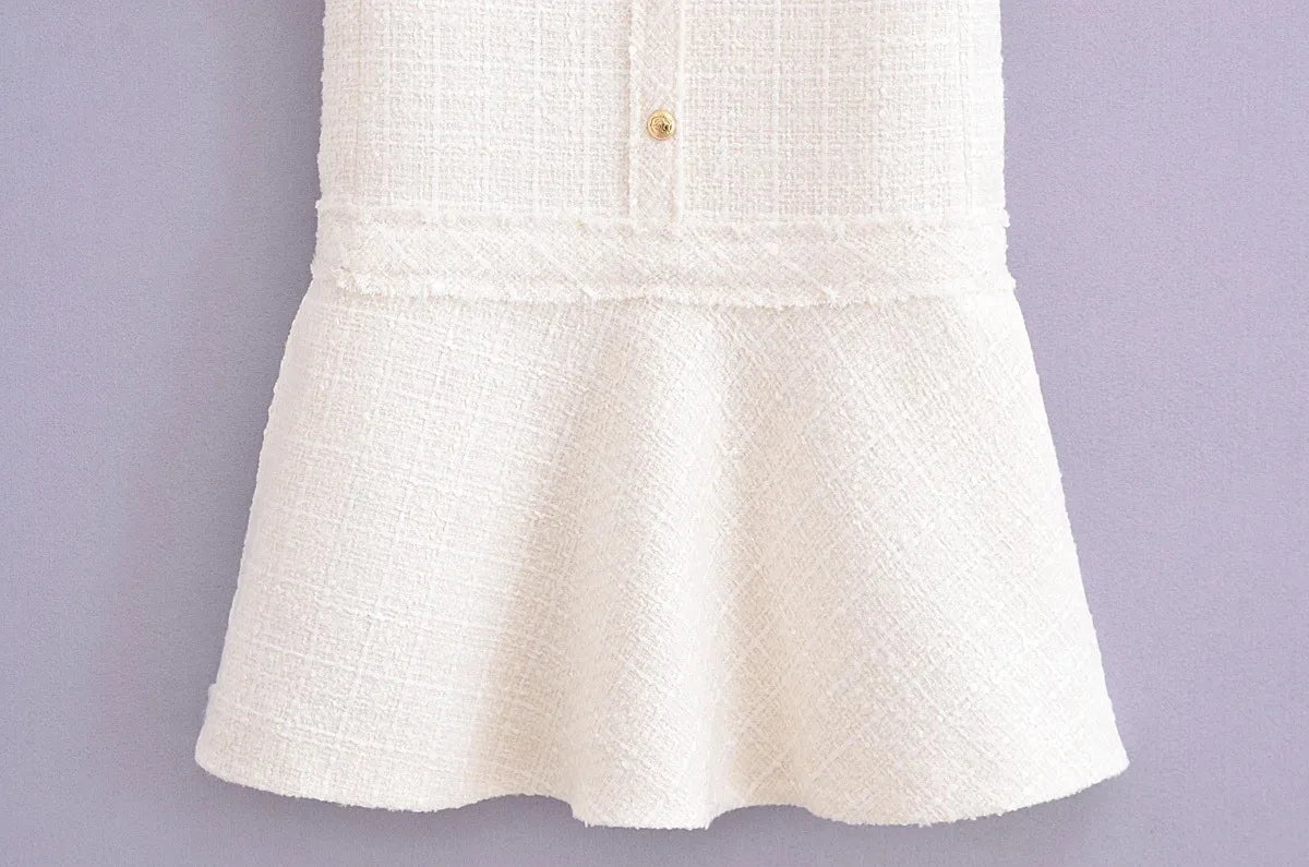 Vestido Curto Tricô com Botões Modern Celeste