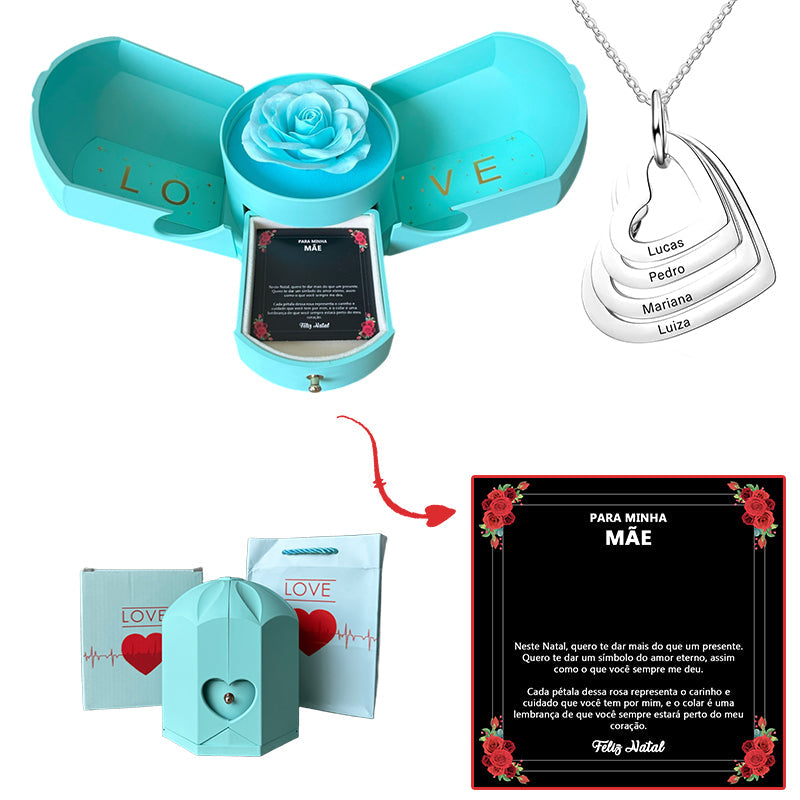 Caixa com Rosa Eterna & Colar Coração Personalizado - Para Minha Mãe