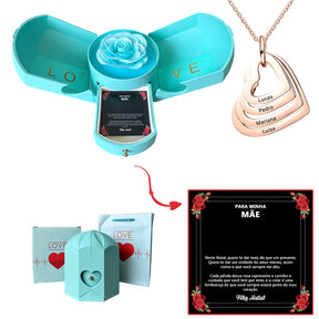 Caixa com Rosa Eterna & Colar Coração Personalizado - Para Minha Mãe