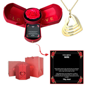 Caixa com Rosa Eterna & Colar Coração Personalizado - Para Minha Mãe