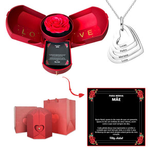 Caixa com Rosa Eterna & Colar Coração Personalizado - Para Minha Mãe
