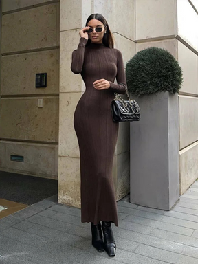 Vestido Midi Manga Longa Gola Alta Modern Amira