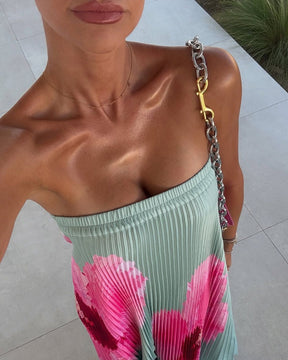 Vestido Longo Plissado Foral Modern Jasminy