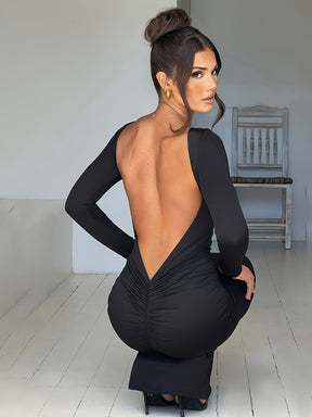 Vestido Manga Longa Costas Aberta Empina Bumbum Modern Natalie