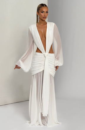 Vestido Longo Manga Comprida em Tule Modern Kyra