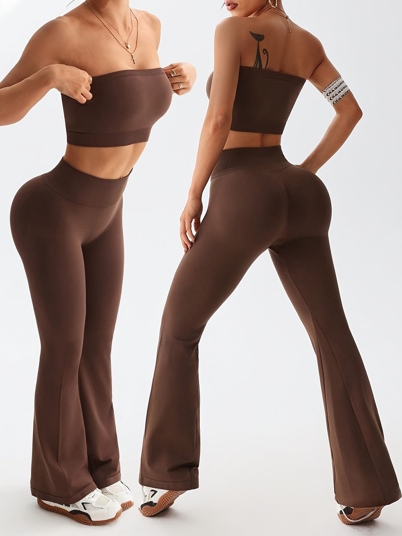 Conjunto Esportivo Top sem Alça e Calça Flare Modern Nayara