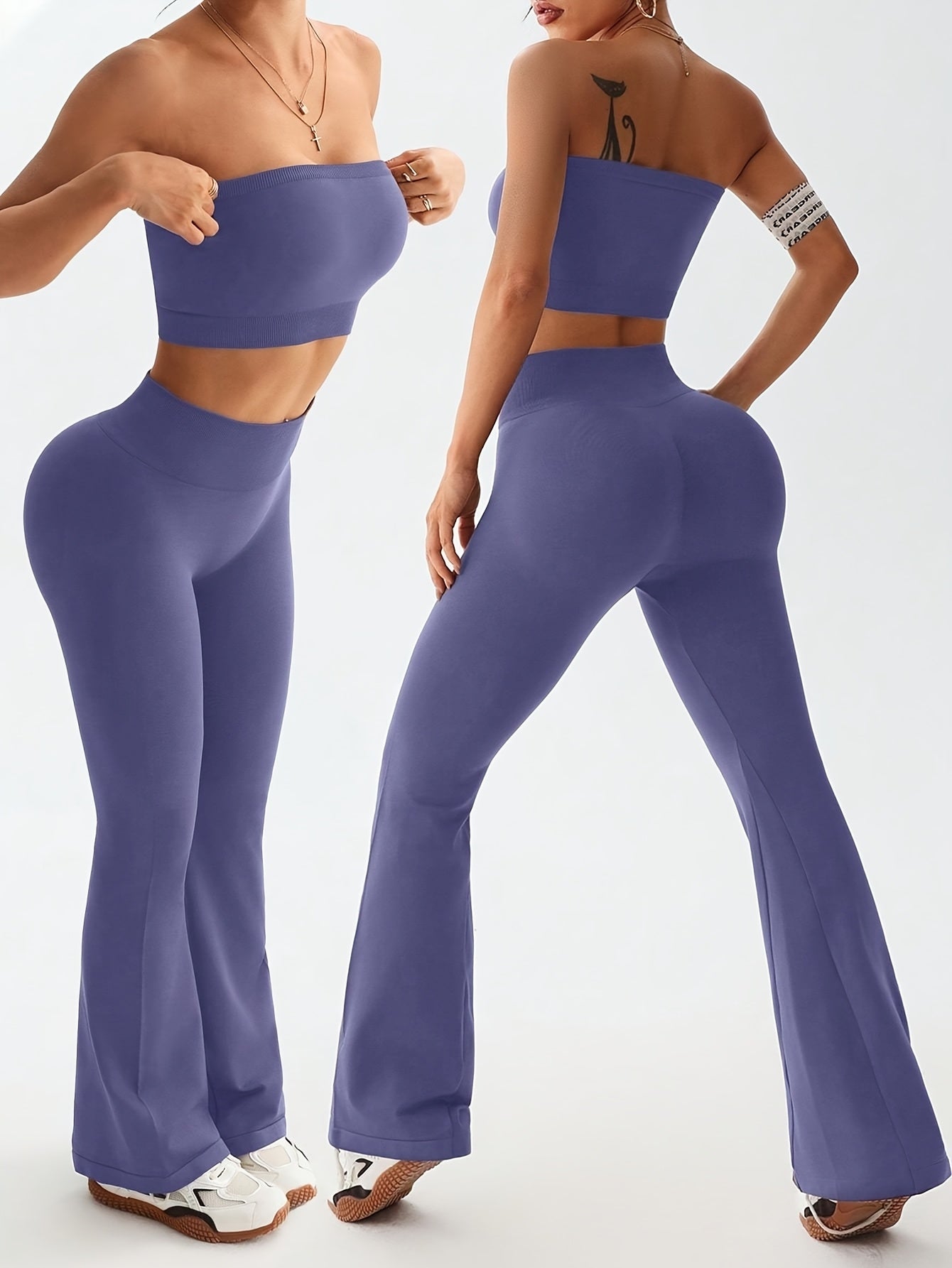 Conjunto Esportivo Top sem Alça e Calça Flare Modern Nayara