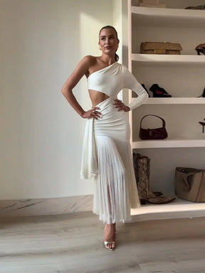 Vestido Ombro Só com Franjas Modern Élan