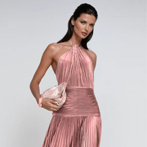 Vestido Longo Metalizado com Fenda Modern Tilia