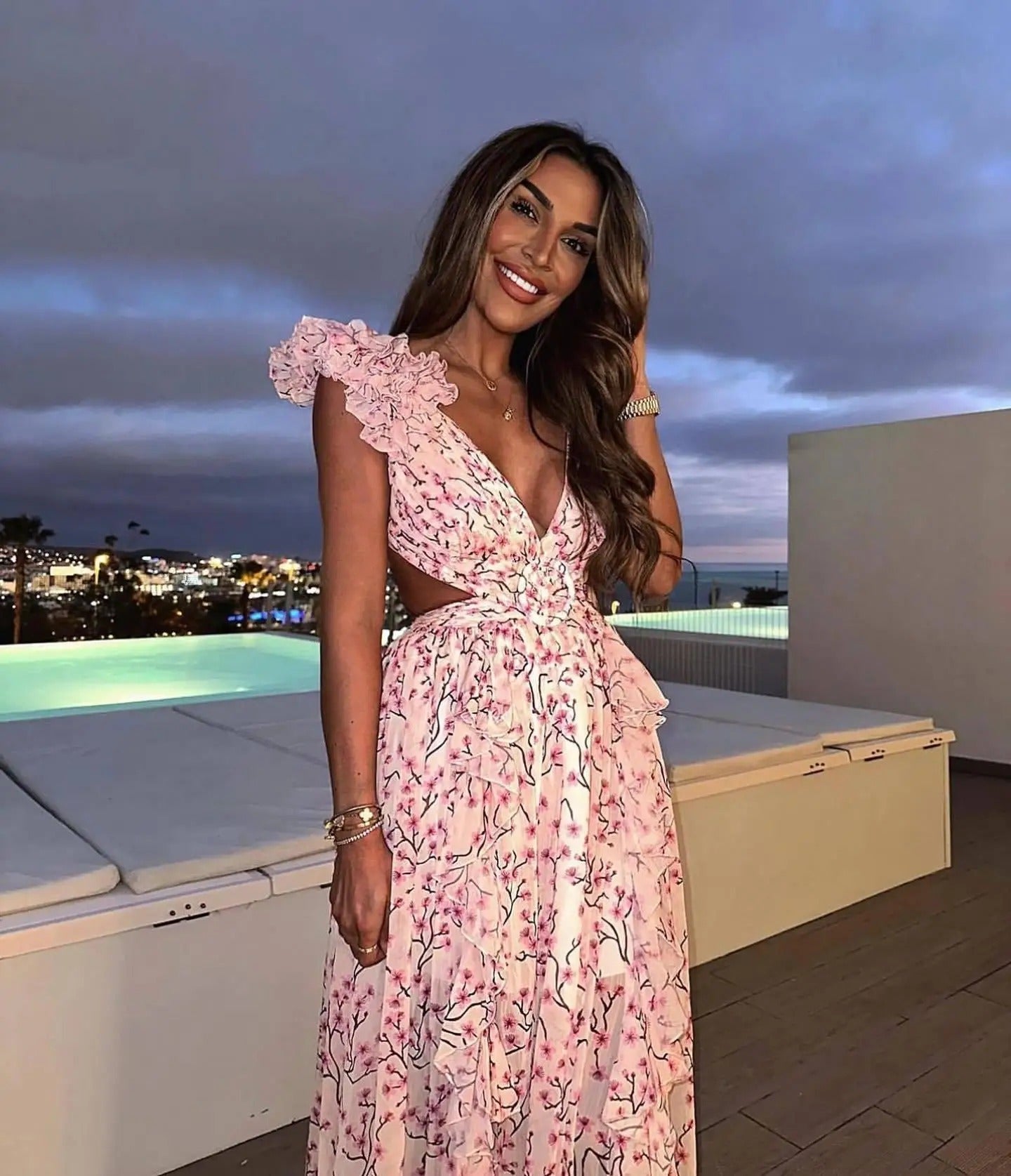 Vestido Longo com Babados no Ombro Modern Dalila