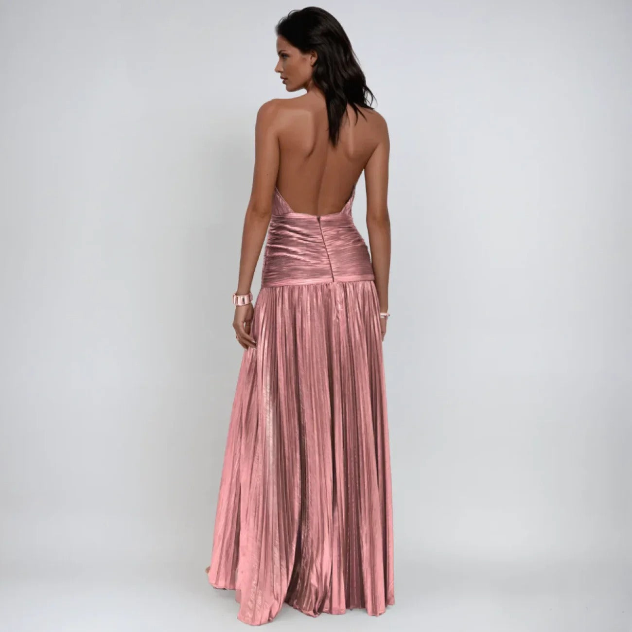 Vestido Longo Metalizado com Fenda Modern Tilia