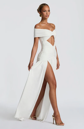 Vestido Longo Ombro a Ombro com Fenda Modern Susan