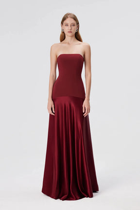 Vestido Longo Sem Alças Saia em Cetim Modern Elysia