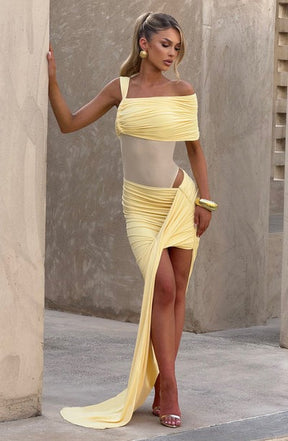 Vestido Longo Assimétrico com Fenda Modern Azurae