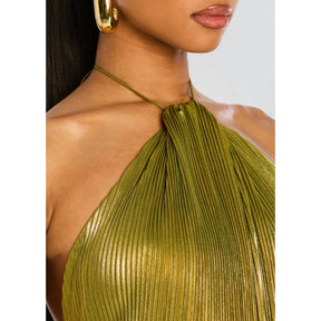 Vestido Longo Metalizado com Fenda Modern Tilia