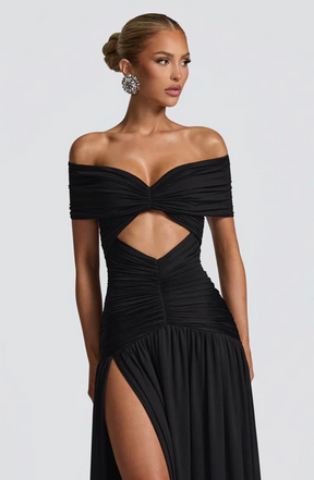 Vestido Longo Ombro a Ombro com Fenda Modern Susan