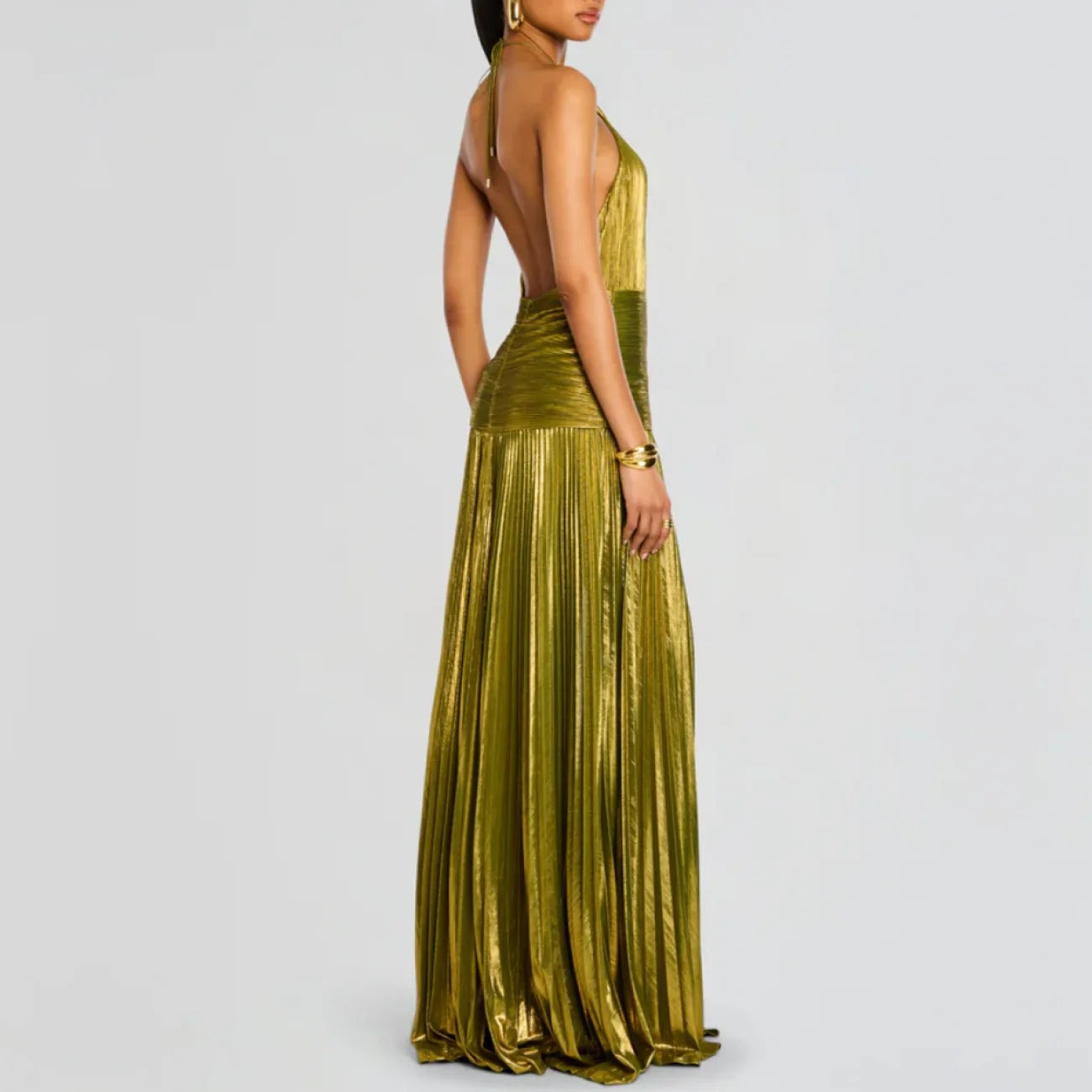 Vestido Longo Metalizado com Fenda Modern Tilia