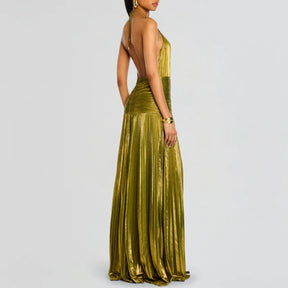 Vestido Longo Metalizado com Fenda Modern Tilia