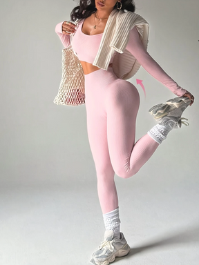 Conjunto Canelado Legging e Cropped Manga Longa Modern Alícia